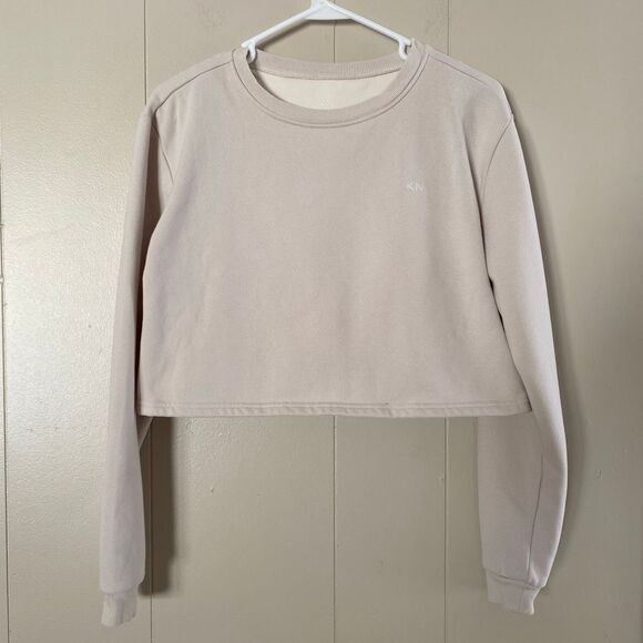 Klassy Network KN Cropped Sweatshirt Small • Beige Long Sleeve • Minimalist Athl - Picture 1 of 7